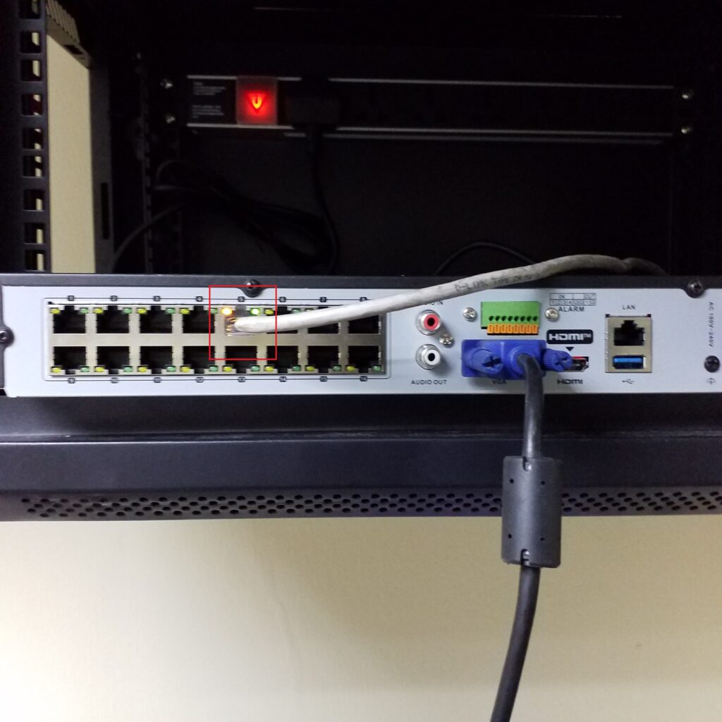 Network connection to the Hikvision NVR via the PoE port to provide PoE extension.